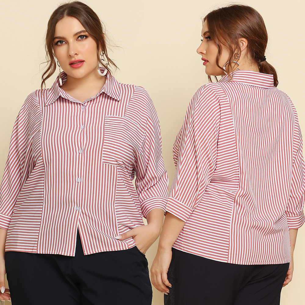 Casava CurveLine Striped Lapel Shirt