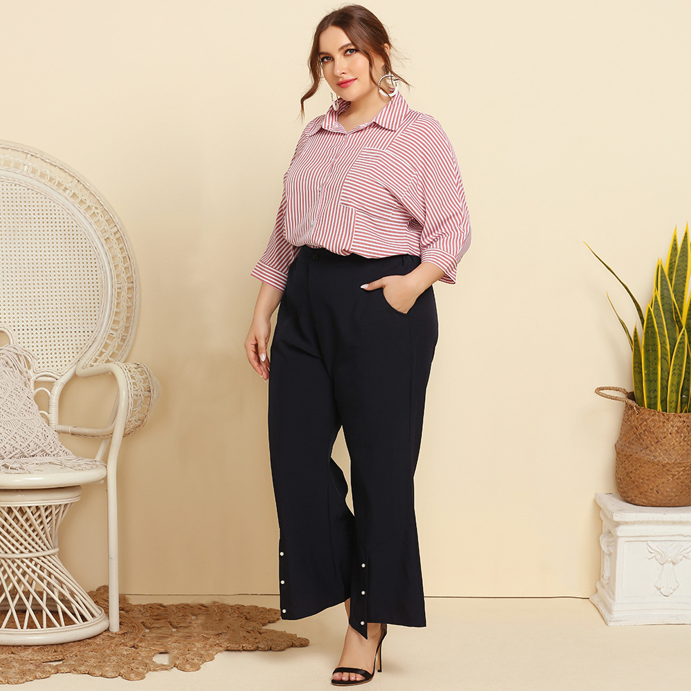 Casava CurveLine Striped Lapel Shirt