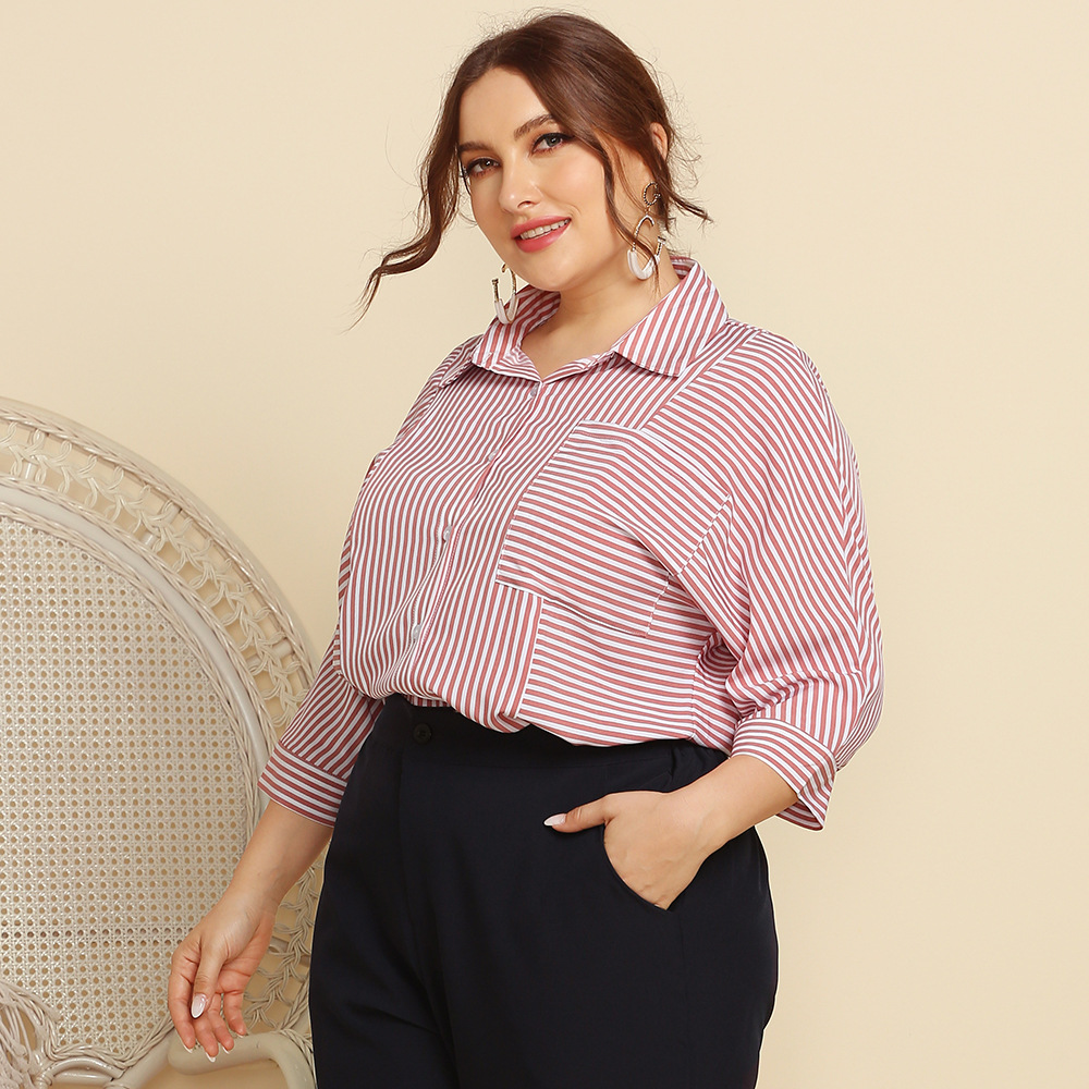 Casava CurveLine Striped Lapel Shirt