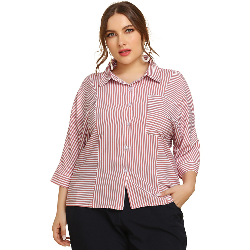 Casava CurveLine Striped Lapel Shirt