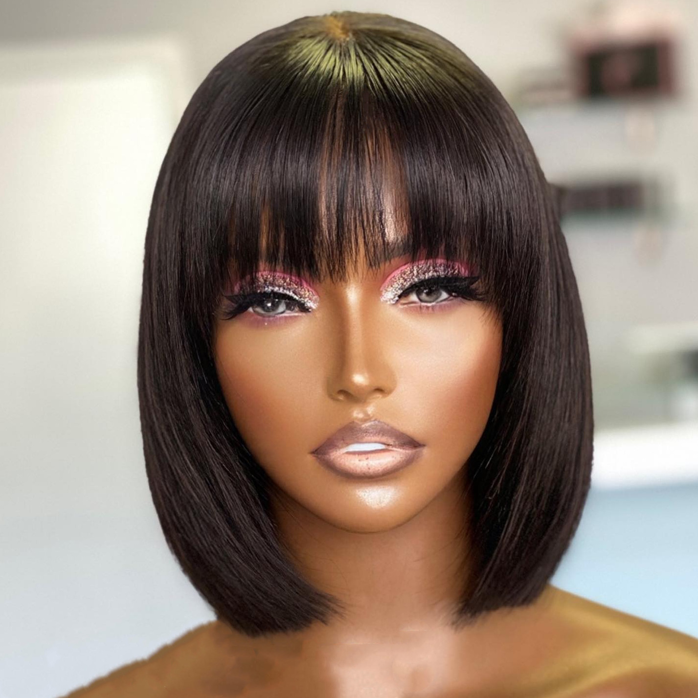 Holiday Weekend Human Hair Bangs Short Straight Hair Wigs