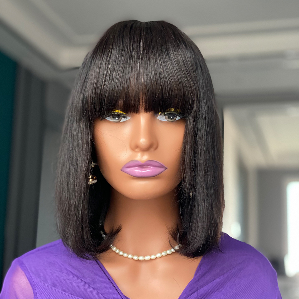 Holiday Weekend Human Hair Bangs Short Straight Hair Wigs
