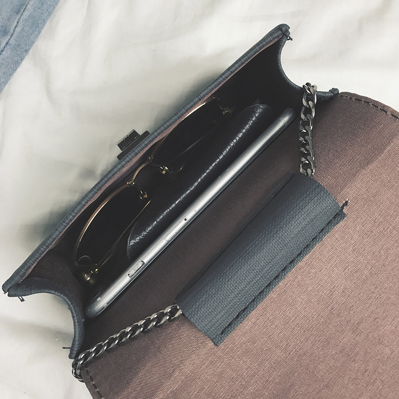 Solid Color Fashion Square Lock Clasp Crossbody Bag