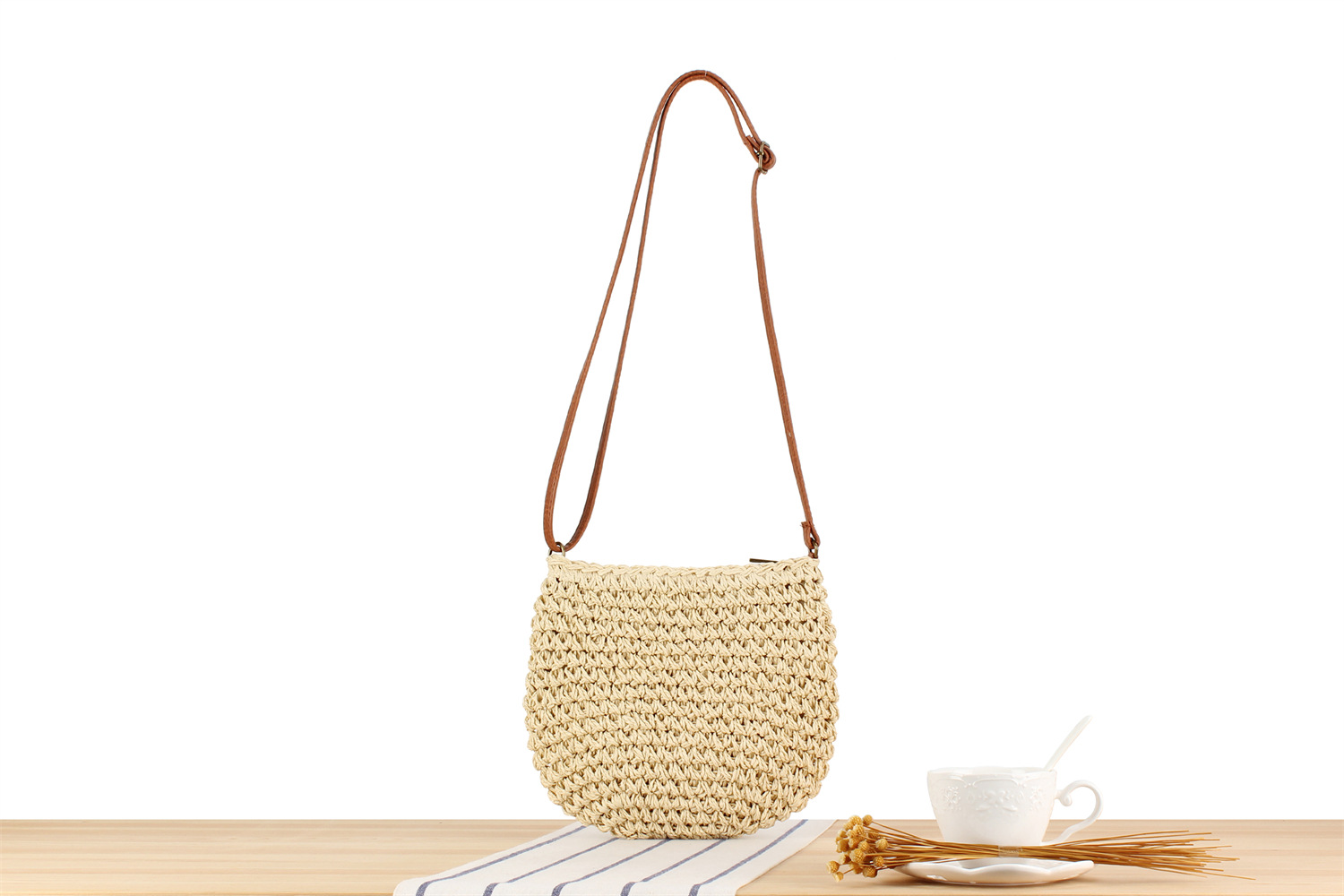 Vintage Style Classic Style Zipper Straw Bag