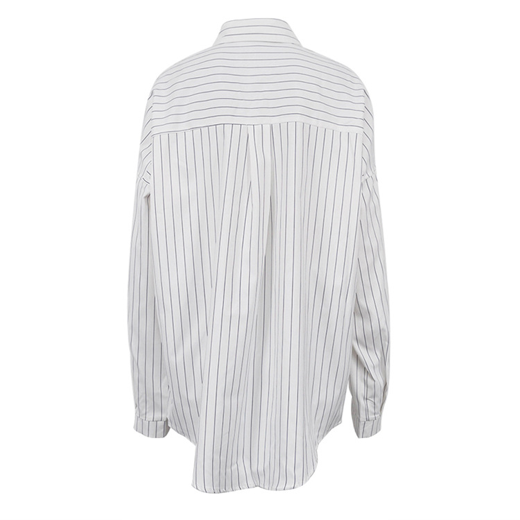 Stripe Long Sleeve Pocket Blouses
