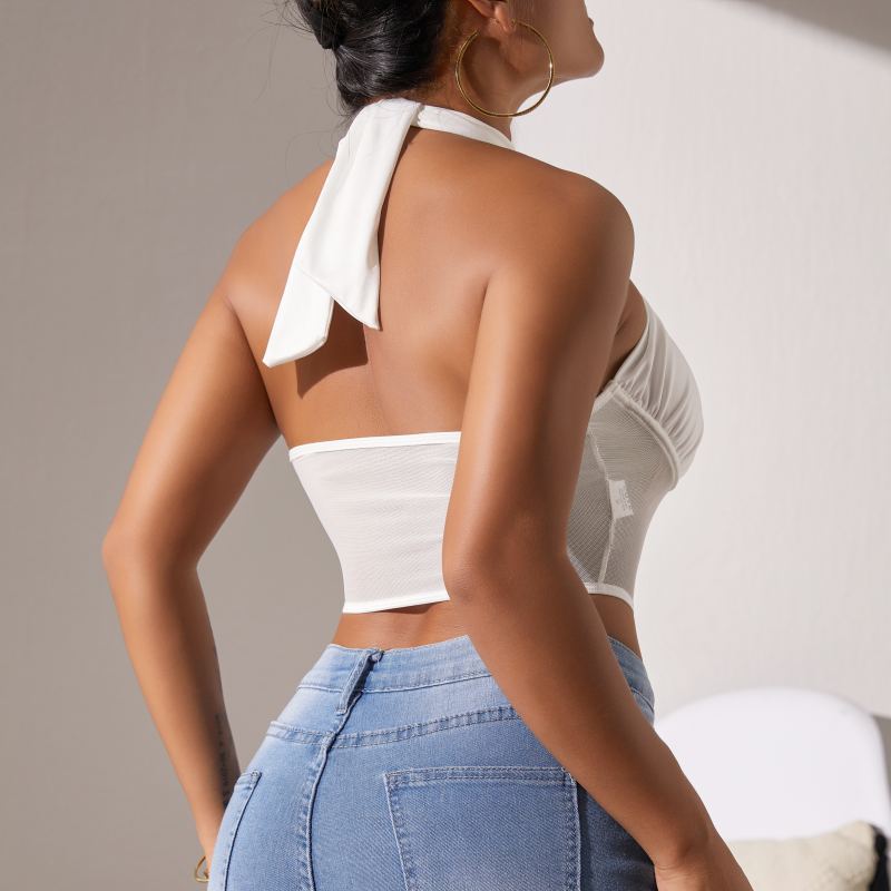 Wrapped Chest Cross Halter Fishbone Corset Style Vest