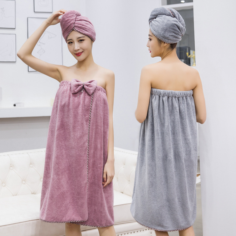 Casava Coral Fleece Bath Skirt & Shower Cap Set