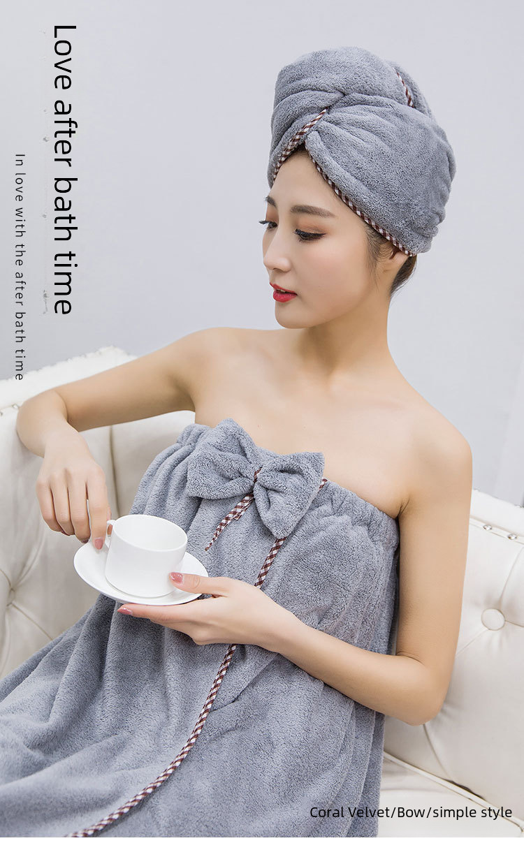 Casava Coral Fleece Bath Skirt & Shower Cap Set