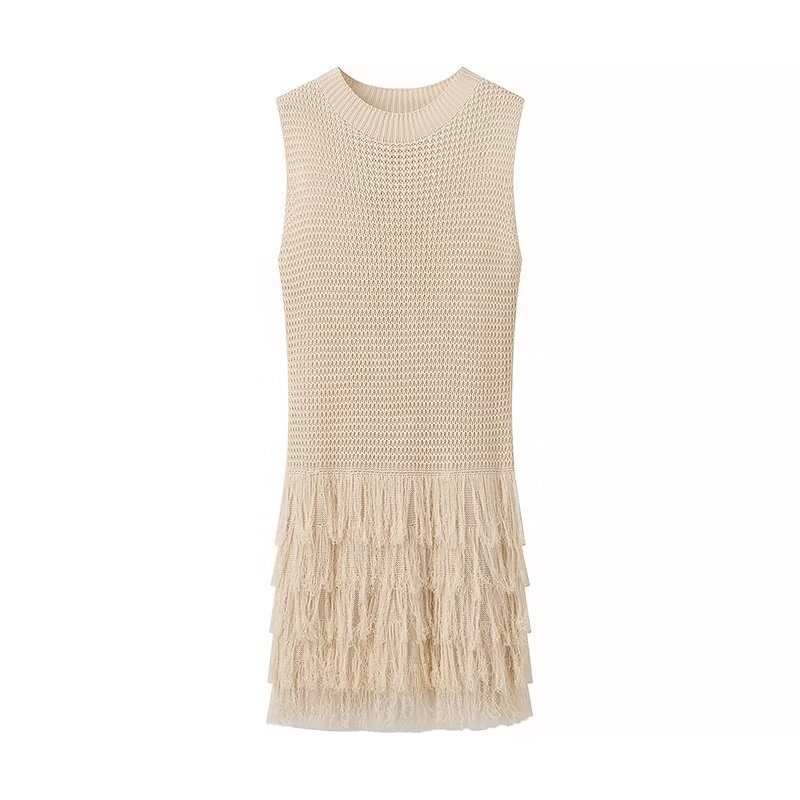 Holiday Round Neck Sleeveless Fringe Dress