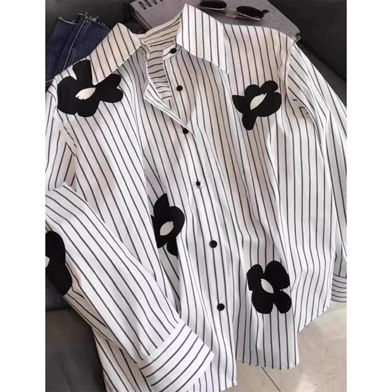 Flower White Long Sleeve Blouses