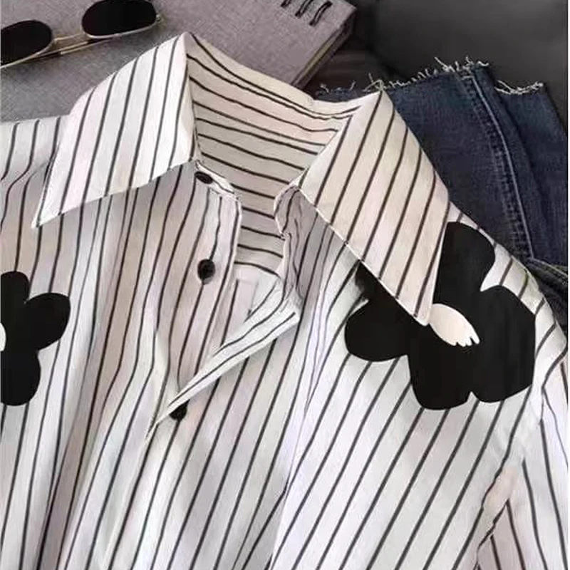 Flower White Long Sleeve Blouses