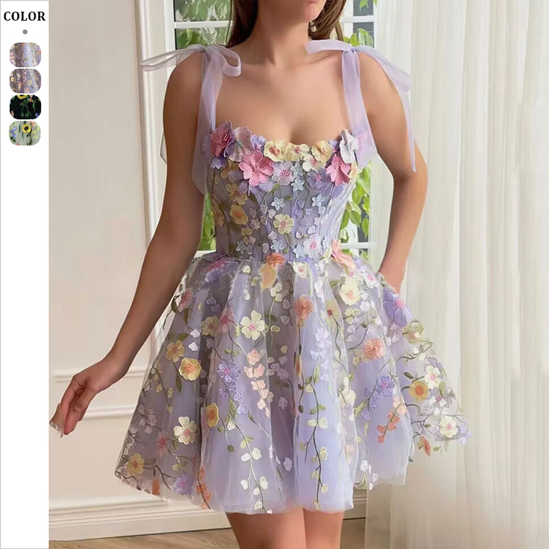 Elegant Sleeveless Strap Mesh Dress