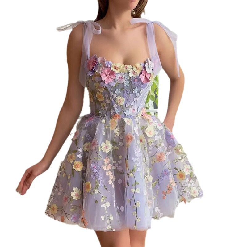 Elegant Sleeveless Strap Mesh Dress