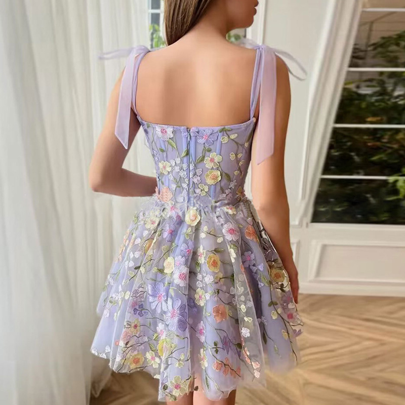Elegant Sleeveless Strap Mesh Dress