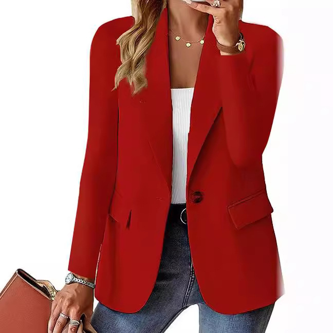 Long Sleeve Solid Color Cardigan Small Suit Jacket Women