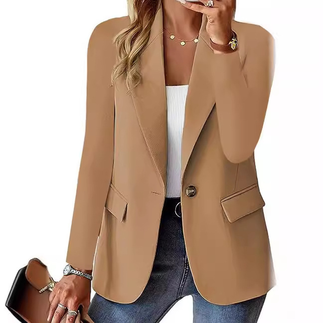 Long Sleeve Solid Color Cardigan Small Suit Jacket Women