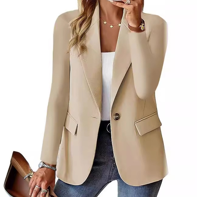 Long Sleeve Solid Color Cardigan Small Suit Jacket Women