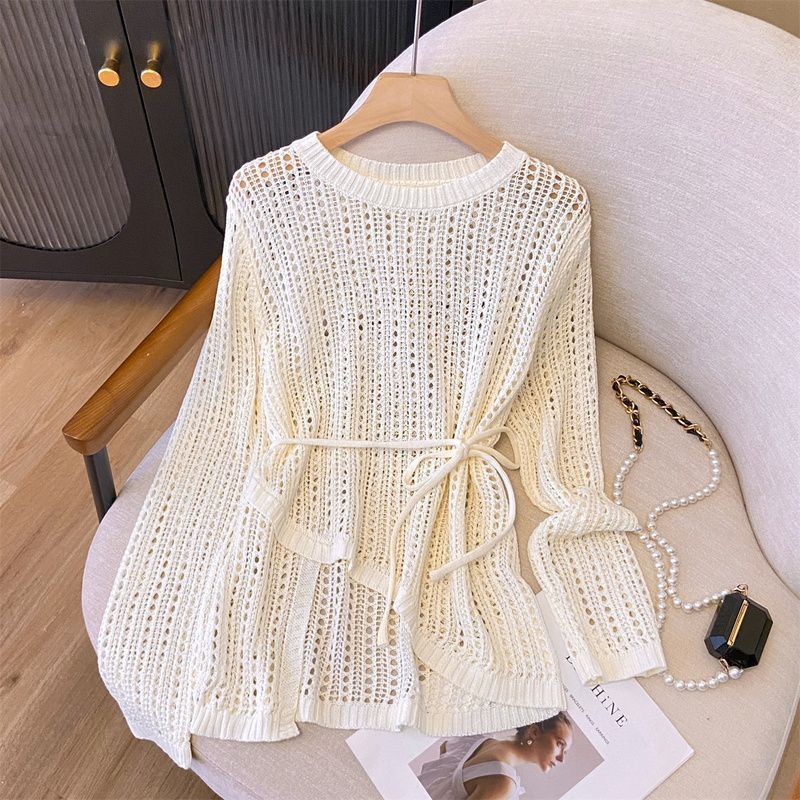 High-grade Air Conditioning Blouse Round Neck Irregular Crochet