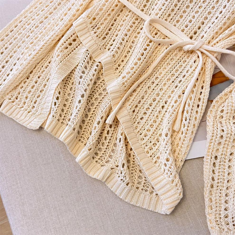 High-grade Air Conditioning Blouse Round Neck Irregular Crochet