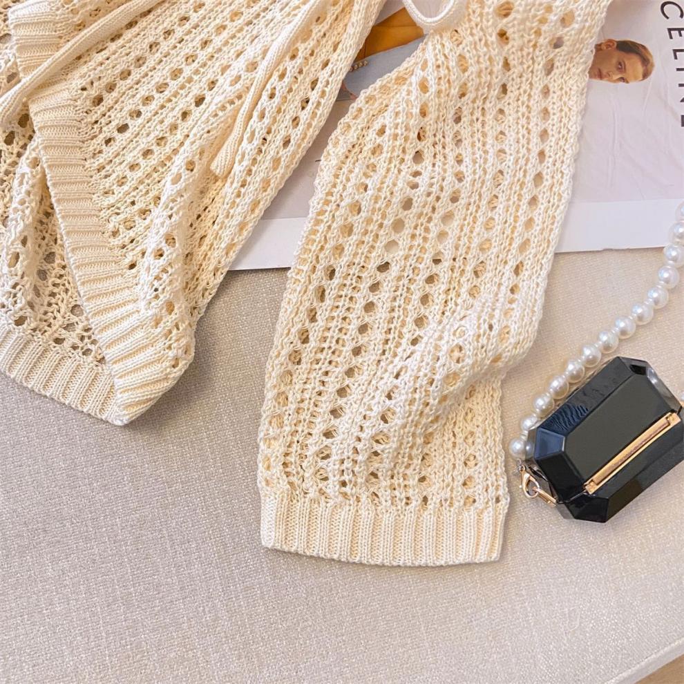 High-grade Air Conditioning Blouse Round Neck Irregular Crochet