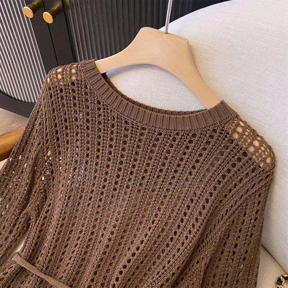 High-grade Air Conditioning Blouse Round Neck Irregular Crochet