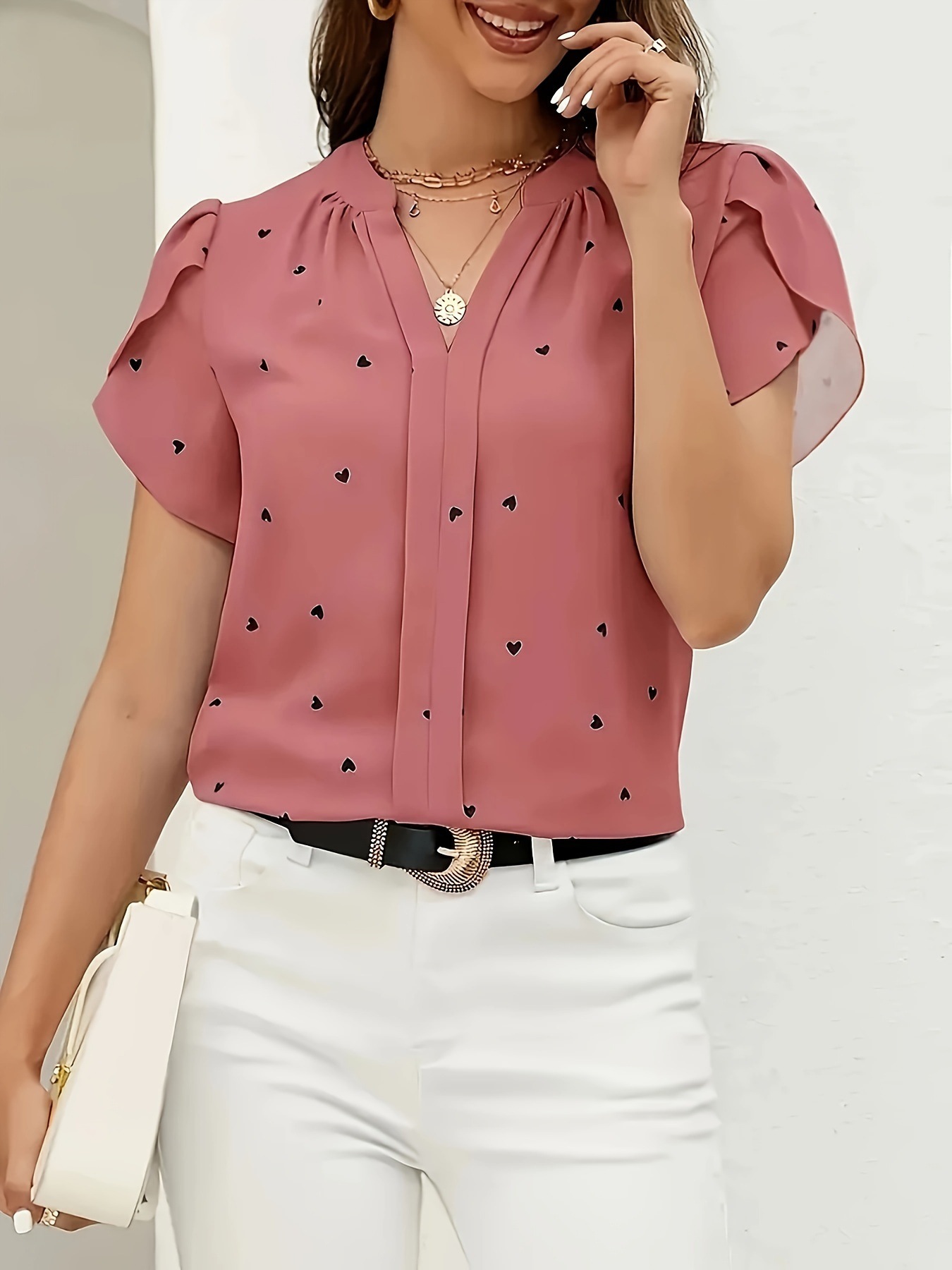 Printed V-neck top