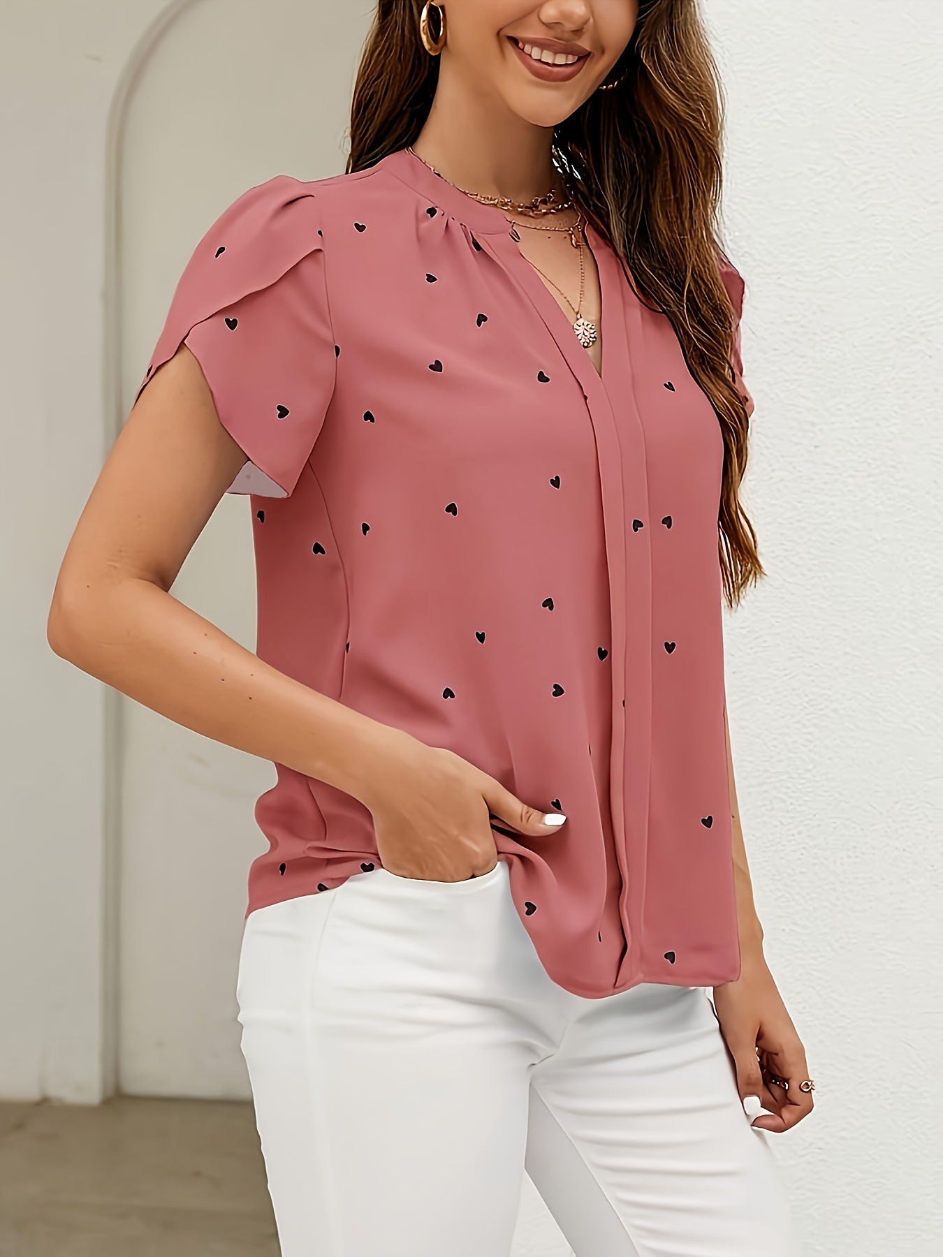 Printed V-neck top