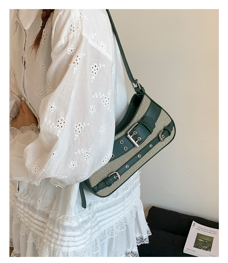 Casual Commuter Large Capacity Underarm Bag Stylish Design Motorcycle Wind Spicy Girl Trendy Urban Simple Square Nylon PU Zipper Casual Commuter Large Capacity Underarm Bag Stylish Design Motorcycle