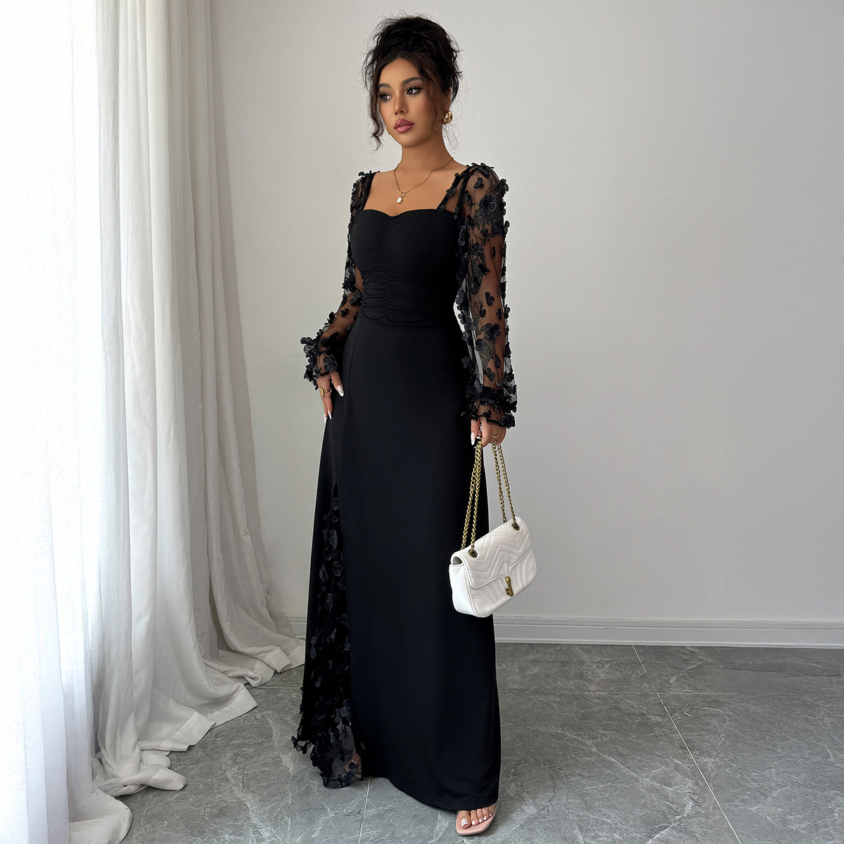 European And American Style A-Line Dress With Long Sleeves