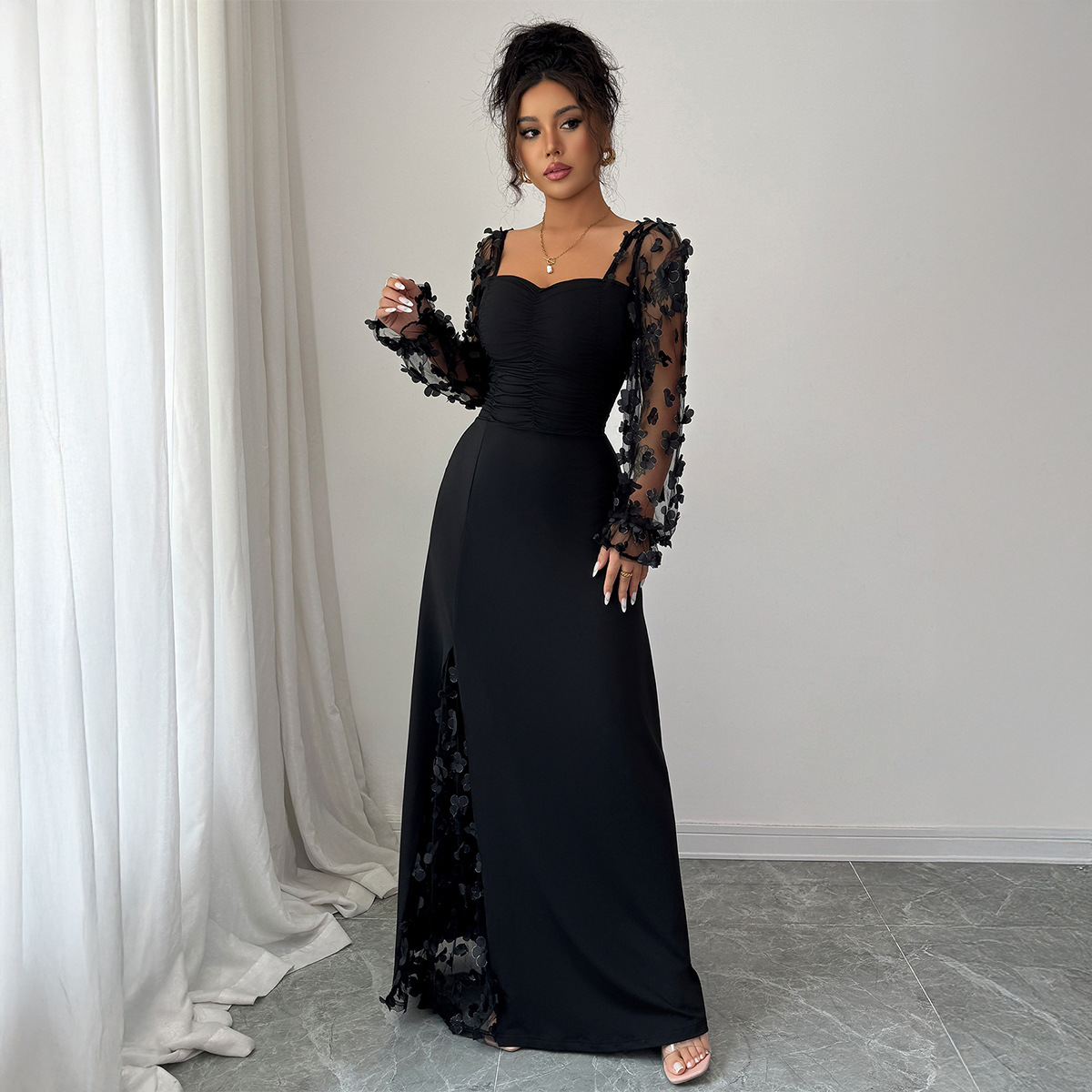 European And American Style A-Line Dress With Long Sleeves
