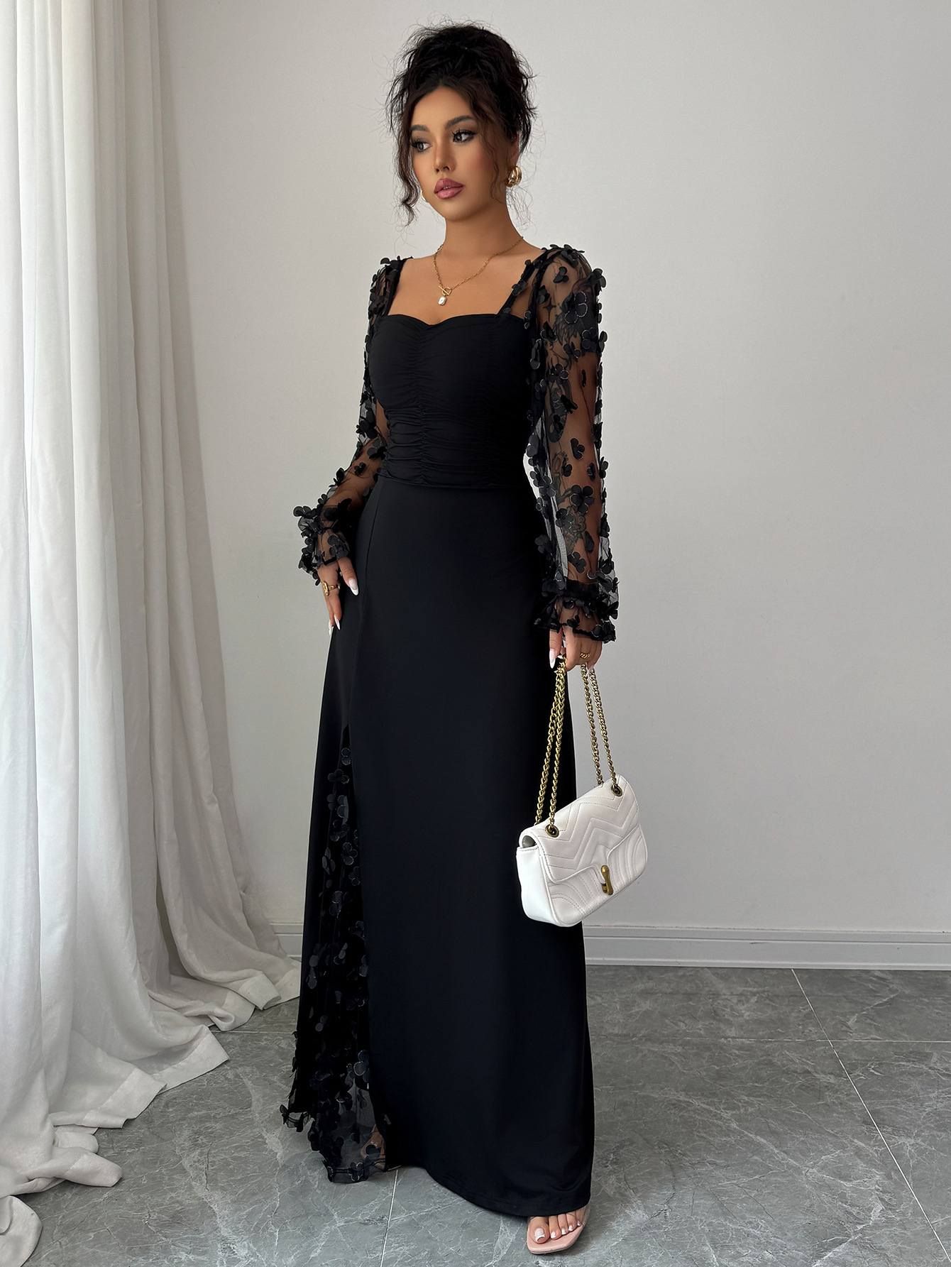 European And American Style A-Line Dress With Long Sleeves