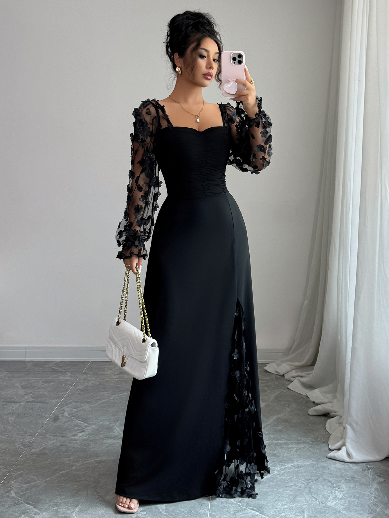 European And American Style A-Line Dress With Long Sleeves