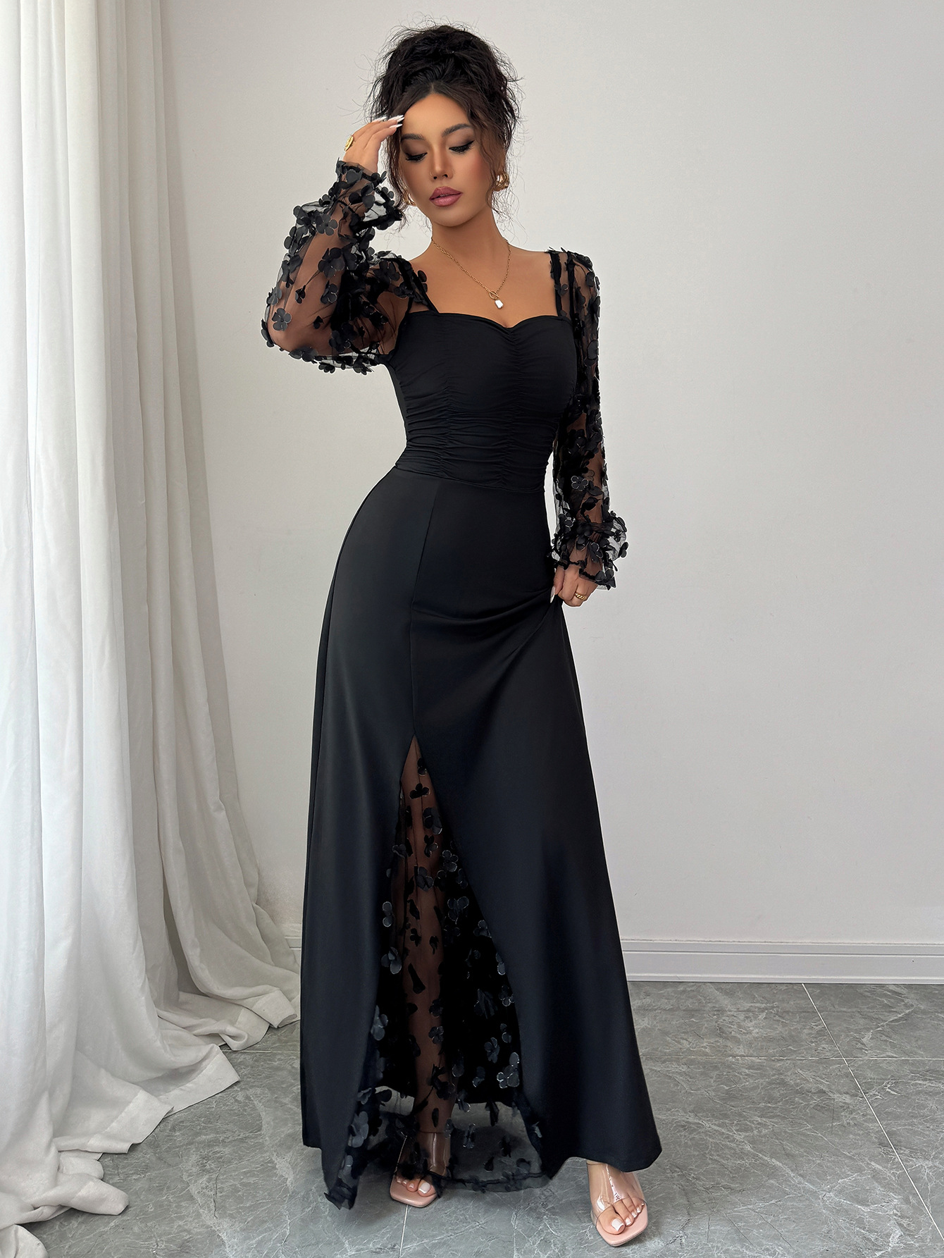 European And American Style A-Line Dress With Long Sleeves