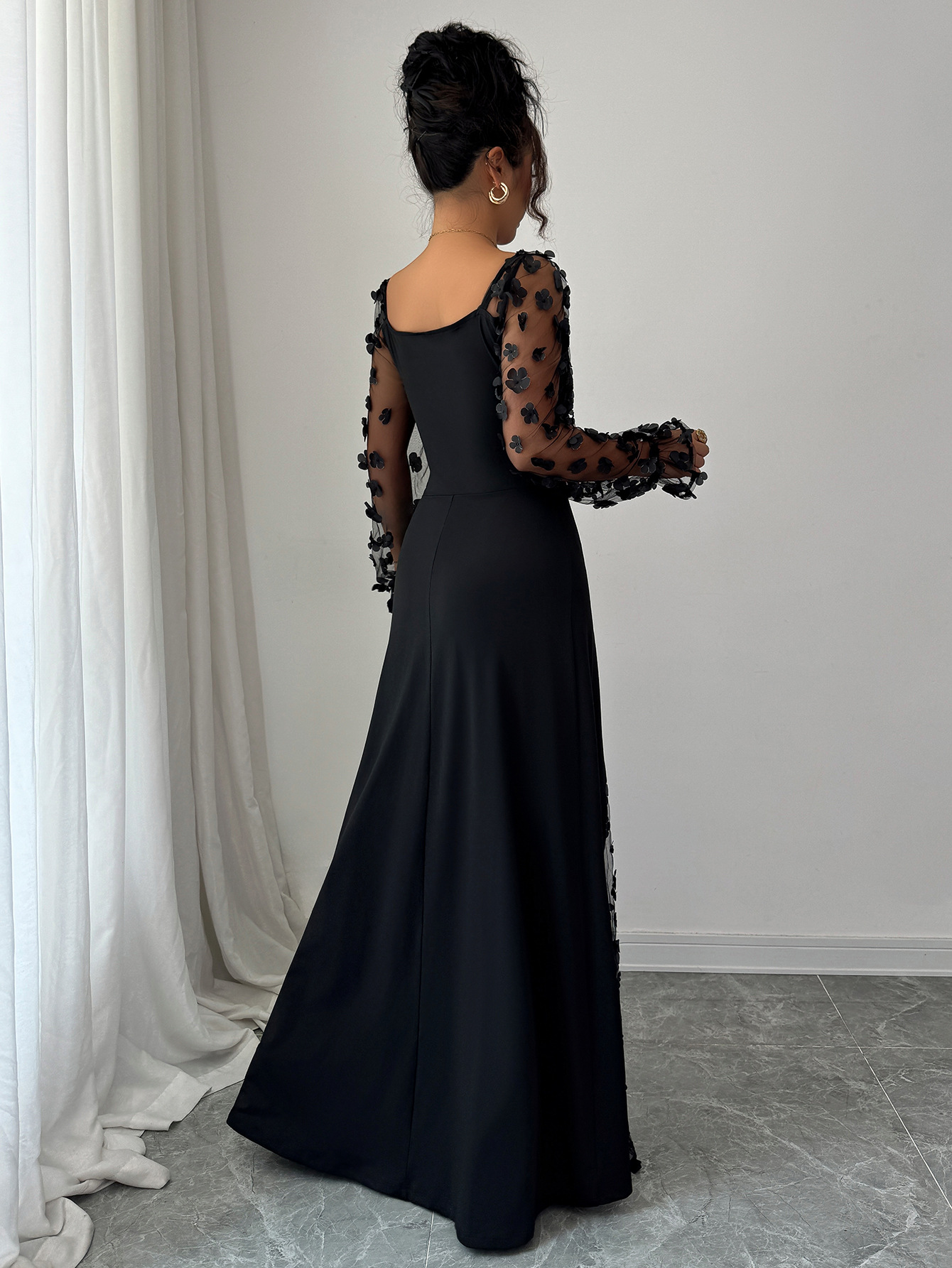 European And American Style A-Line Dress With Long Sleeves