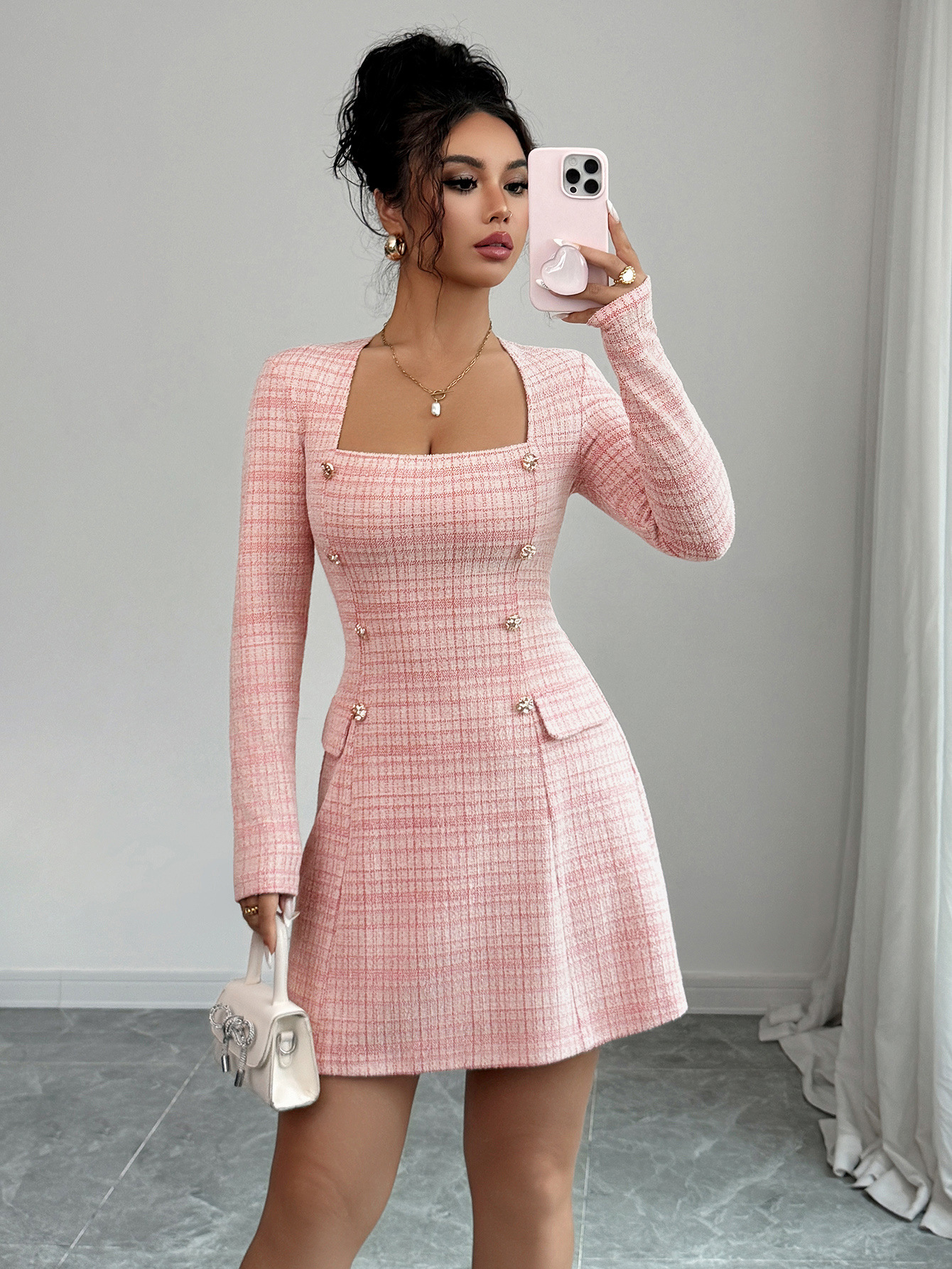 Long Sleeve Plaid Dress