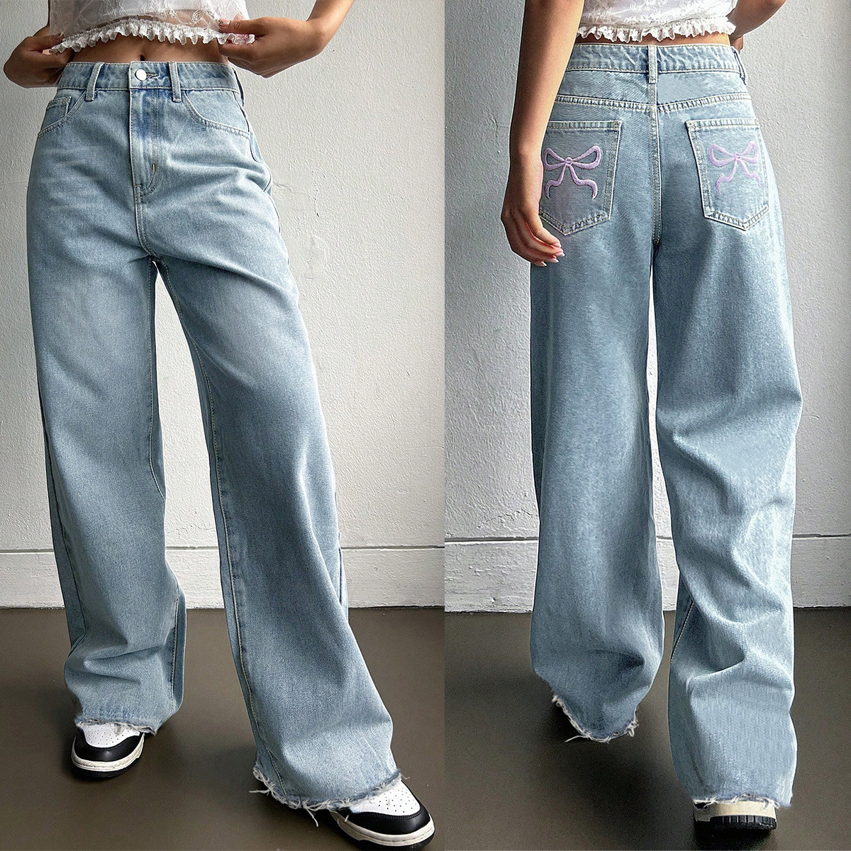 Casava Jeans With Embroidered Butterfly Knot