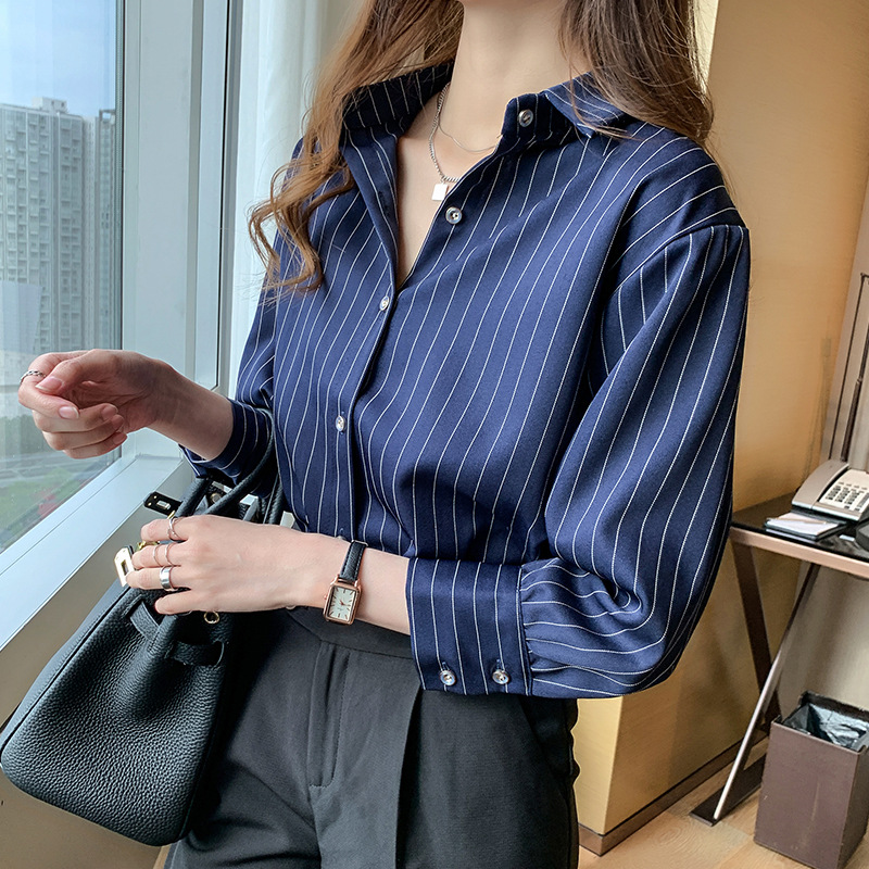 Stripe Women's Shirt With Lapel Collar