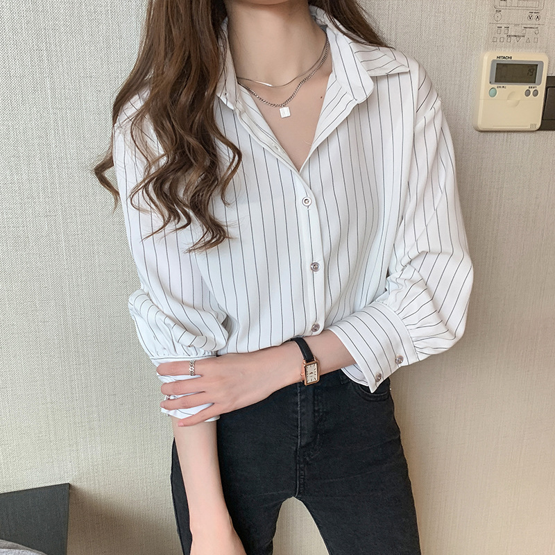 Stripe Women's Shirt With Lapel Collar