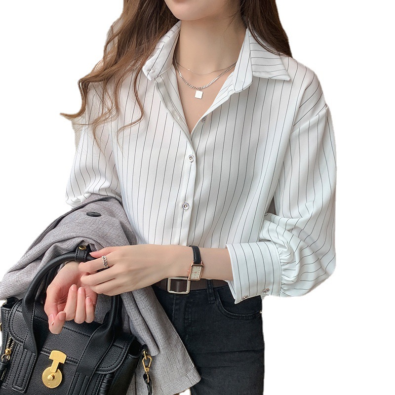 Stripe Women's Shirt With Lapel Collar