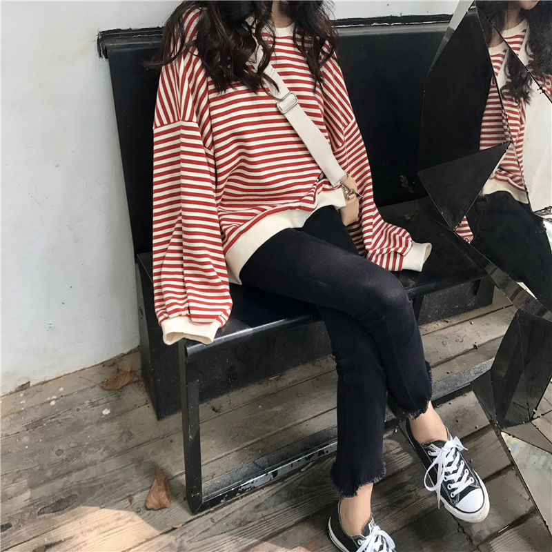 Long Sleeve Striped Plaid T-shirt