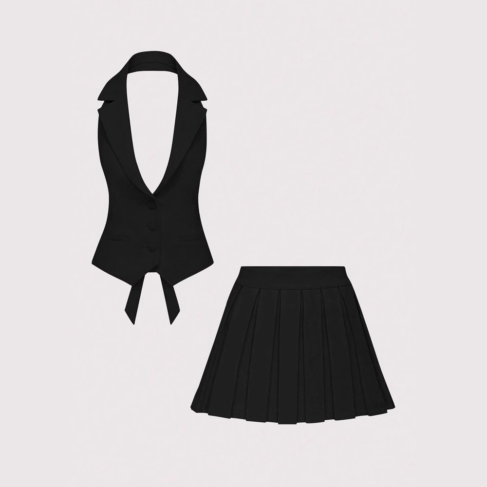 Elegant Sleeveless V-Neck Button Vest Pleated