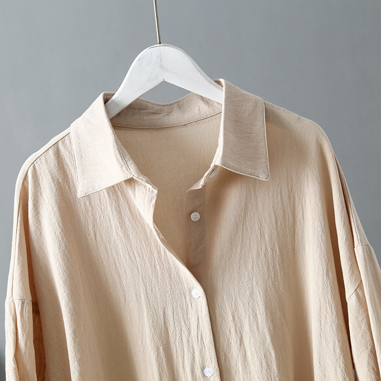 Women's Cotton Linen Loose Fit Shirt Long Sleeve Sun Protection