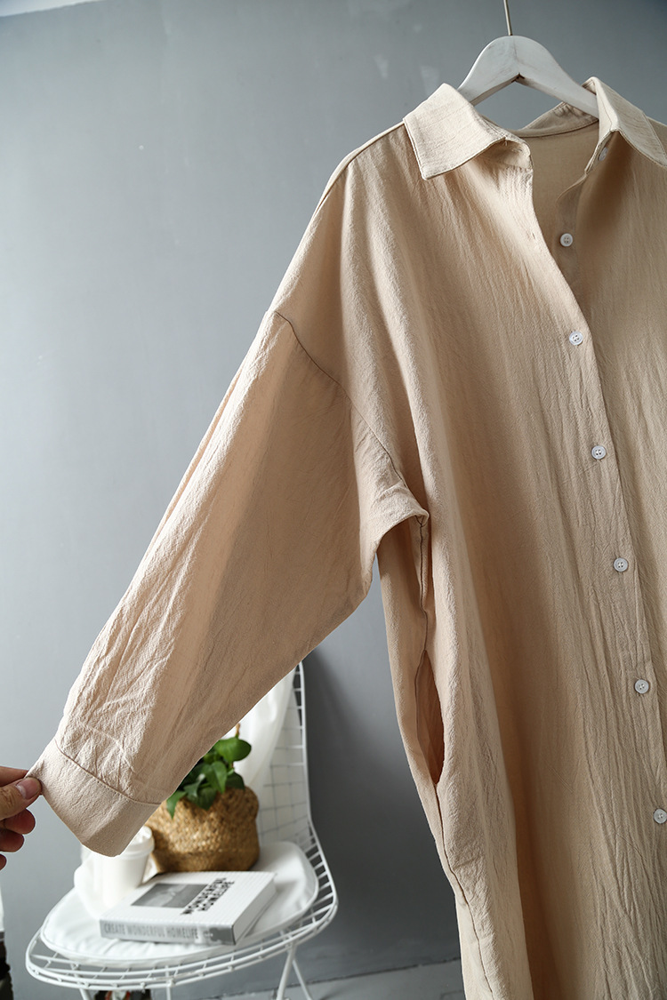 Women's Cotton Linen Loose Fit Shirt Long Sleeve Sun Protection