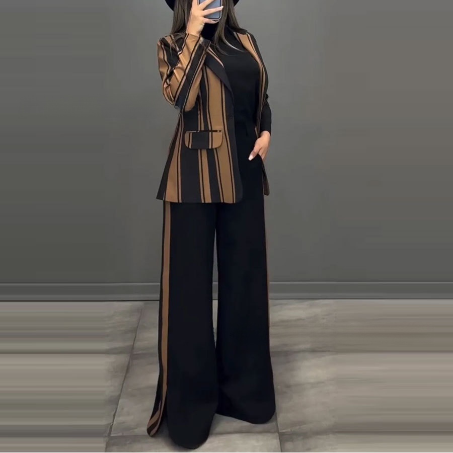 Two-Piece Set Striped Style European And American Design
