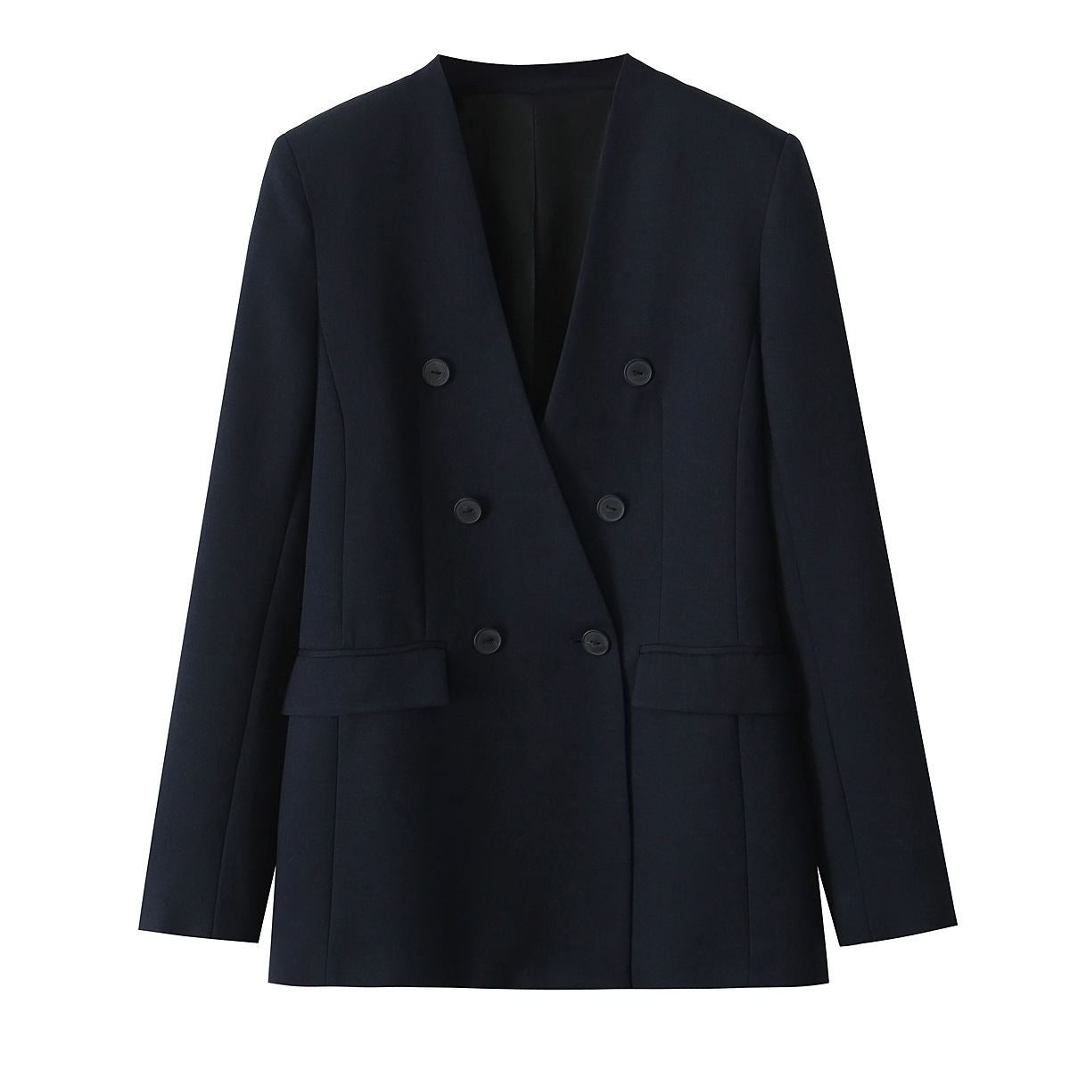 Women's Suit Jacket With Side Buttons No Collar Plus Straight Leg Pants Set