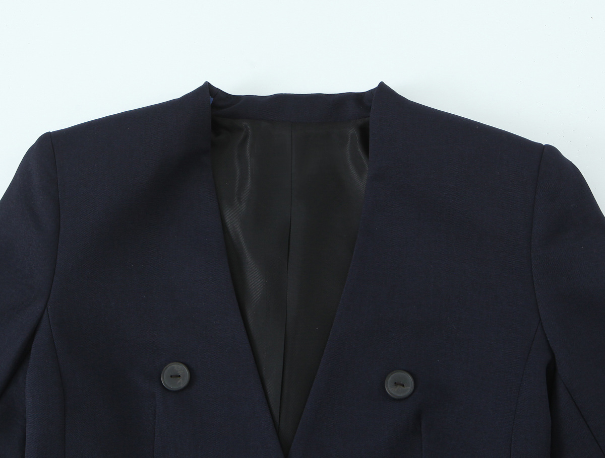 Women's Suit Jacket With Side Buttons No Collar Plus Straight Leg Pants Set