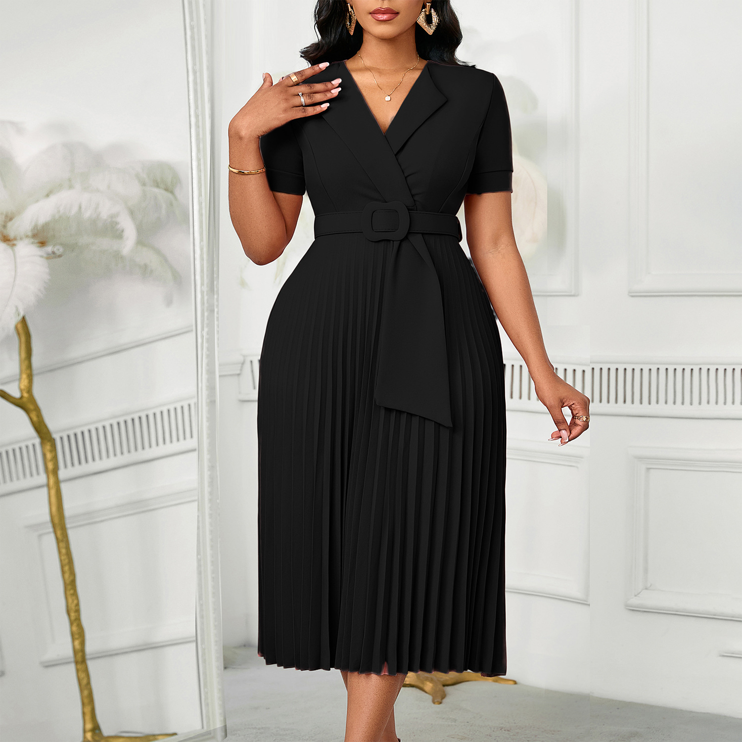 Elegant Solid Color A-Line Dress