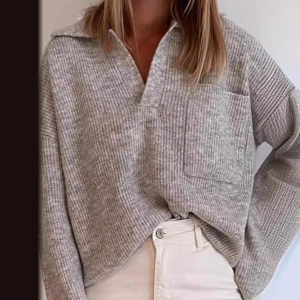 Casual Loose Solid Color Pocket Sweater