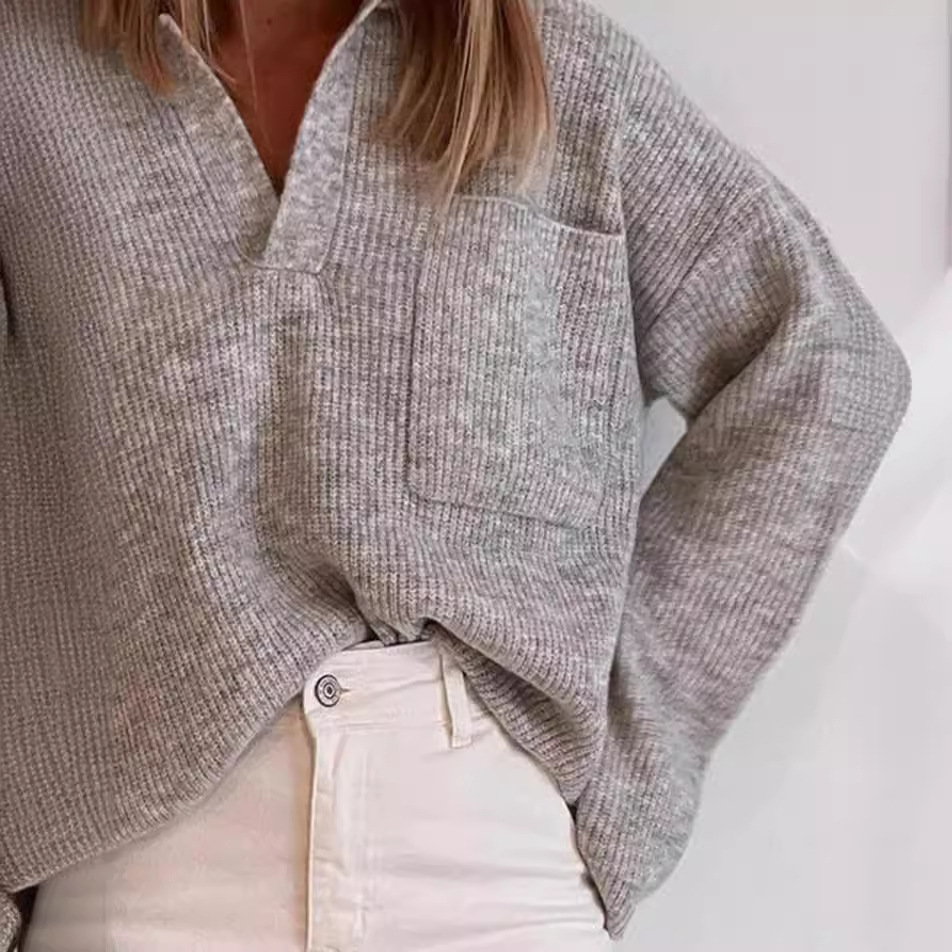 Casual Loose Solid Color Pocket Sweater