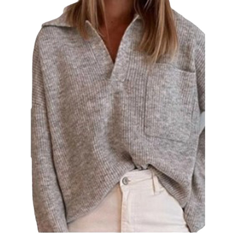 Casual Loose Solid Color Pocket Sweater